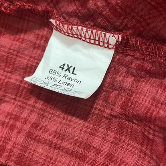 Plaid Crinkle Women's 4XL Asymmetrical Cut Tulip Hem Dress Rayon Linen Lagenlook - Picture 5 of 6